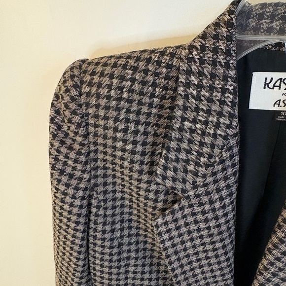 Kasper for ASL Black and Gray Blazer Tailored Houndstooth Jacket - Picture 9 of 11